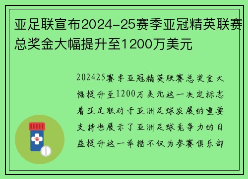 亚足联宣布2024-25赛季亚冠精英联赛总奖金大幅提升至1200万美元